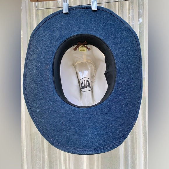 Vintage 1970’s YA Blue Denim Jean Cowboy Hat Size L Dark Wash Western 7 1/4 3/8 - Picture 2 of 9